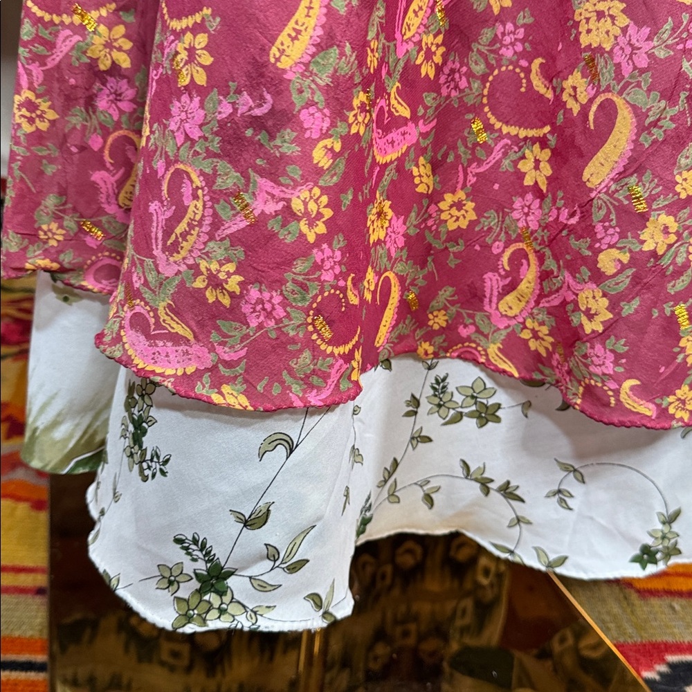 Vintage Silk & Rayon Boho Floral Paisley Pink Wrap Skirt - Picture 4 of 6